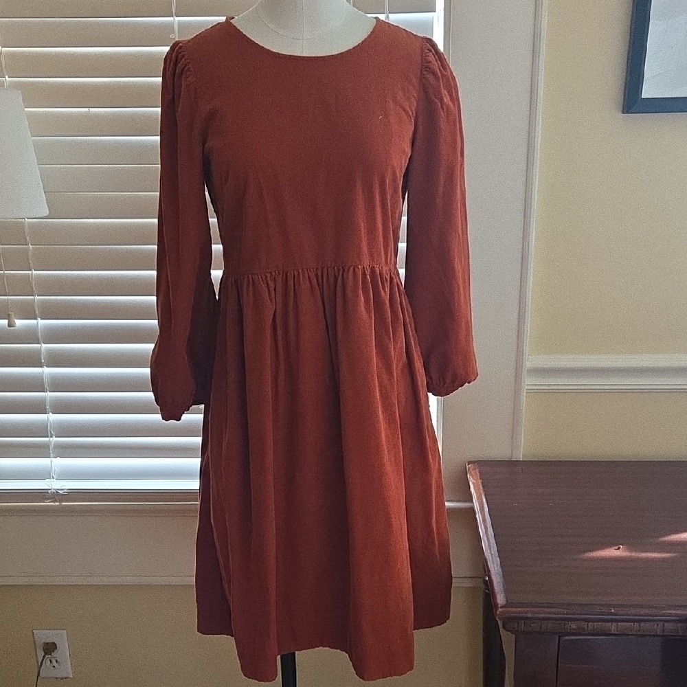 Great Condition Madewell Puff Sleeve Orange Corduroy Dress